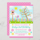 キュートサマーガーデンアンドバードズ誕生日 招待状 (正面/裏面)