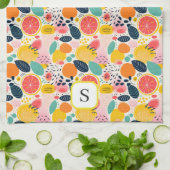 キュートサマーシトラスフルーツモノグラムイニシャル キッチンタオル (折り畳み)