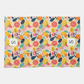 キュートサマーシトラスフルーツモノグラムイニシャル キッチンタオル (横)