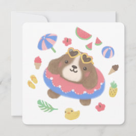 キュートサマースパニエル犬ドッグイラストレーション シーズンカード