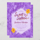 キュートサマートロピカルパープルフローラSweet sixteen 招待状 (正面/裏面)