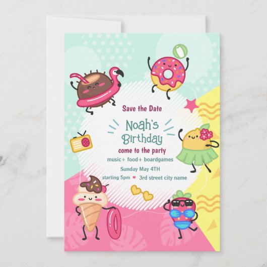 キュートサマープールパーティー誕生日招待状 招待状 (正面)