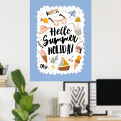 キュートサマーホリデイ引用文カラフルイラストレーション ポスター (ホームオフィス)