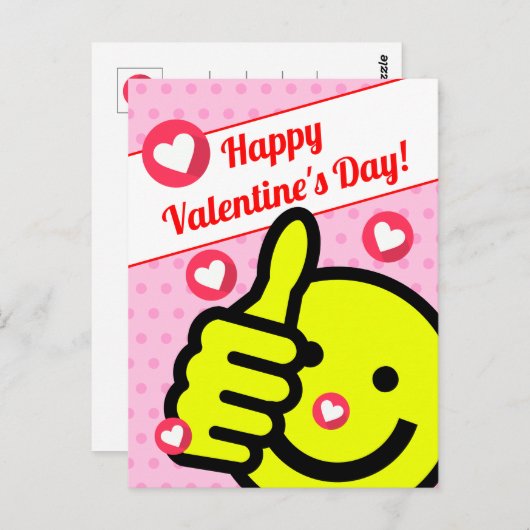 キュートサムスアップスマイル顔ピンクバレンタインデー ポストカード (正面/裏面)