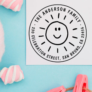 キュートサンカスタムファミリーネームラウンド差出人住所 ラバースタンプ