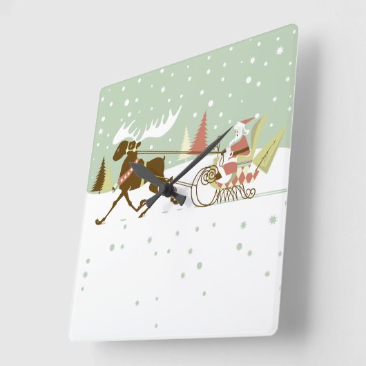 キュートサンカラフルタ&トナカイイラストレーション スクエア壁時計 (傾斜)