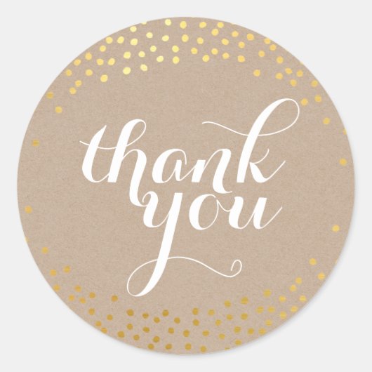 キュートサンキューシール素朴な金ゴールド紙吹雪筏 ラウンドシール (正面)