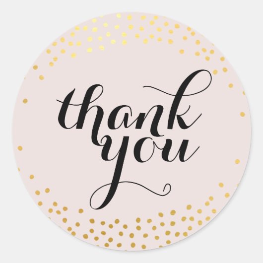 キュートサンキューシール金ゴールド紙吹雪赤面ピンク ラウンドシール (正面)