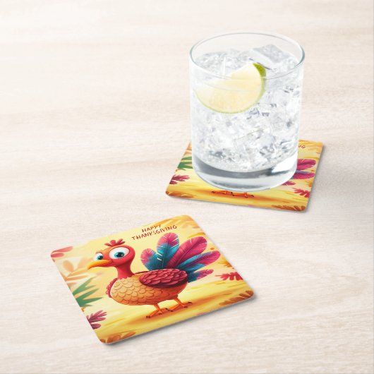 キュートサンクスギビングトルコ紙コースター スクエアペーパーコースター (インサイチュ)