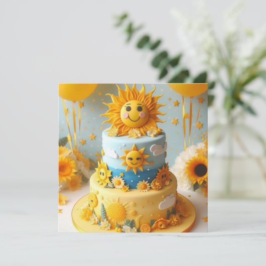 キュートサンシャインキャラクター飾お誕生日ケーキ カード (スタンド正面)