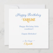 キュートサンシャインキャラクター飾お誕生日ケーキ カード (裏面)