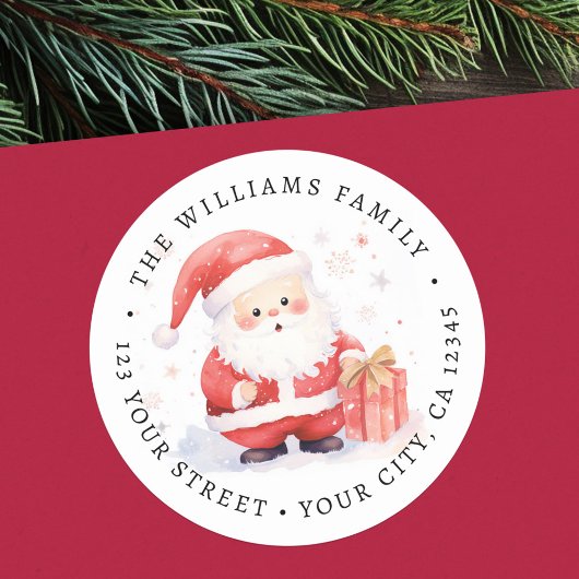 キュートサンタウォーター色イラストレーション差出人住所 ラウンドシール