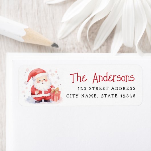 キュートサンタウォーター色イラストレーション差出人住所 ラベル (インサイチュ)