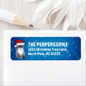 キュートサンタクリスマスキャットブルー差出人住所 ラベル (インサイチュ)