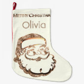 キュートサンタクロースエレガント金ゴールドアイボリーホワイト ラージクリスマスストッキング (正面)