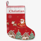 キュートサンタクロースリートナディージャンバーブレッドハウス スモールクリスマスストッキング (正面)