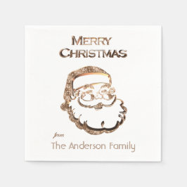 キュートサンタクロース父クリスマス金ゴールドグリッター スタンダードカクテルナプキン