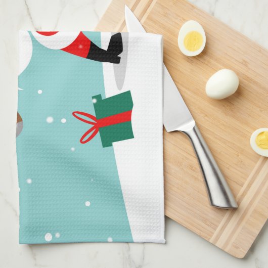 キュートサンタクロース遊ゴルフイラストレーション キッチンタオル (四つ折り)