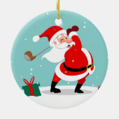 キュートサンタクロース遊ゴルフイラストレーション セラミックオーナメント (裏面)