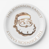 キュートサンタクロース顔エレガント金ゴールドクリスマス ペーパープレート (正面)
