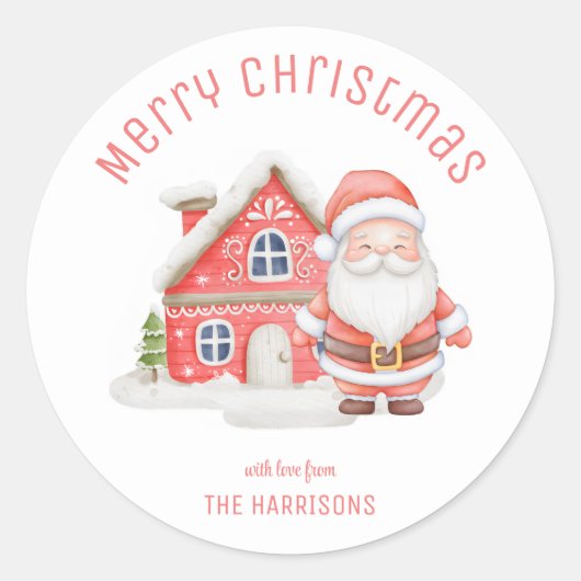 キュートサンタコテージクリスマスホリデー ラウンドシール (正面)