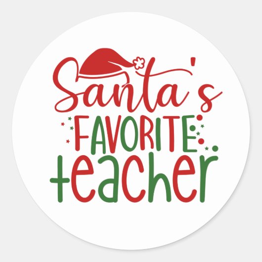 キュートサンタズお気に入りの先生レッドグリーンホワイト ラウンドシール (正面)