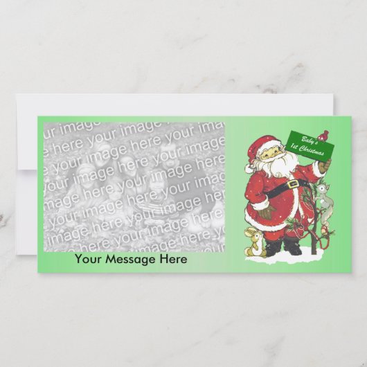 キュートサンタツリーアニマルズベビー初めてのクリスマス シーズンカード (正面)