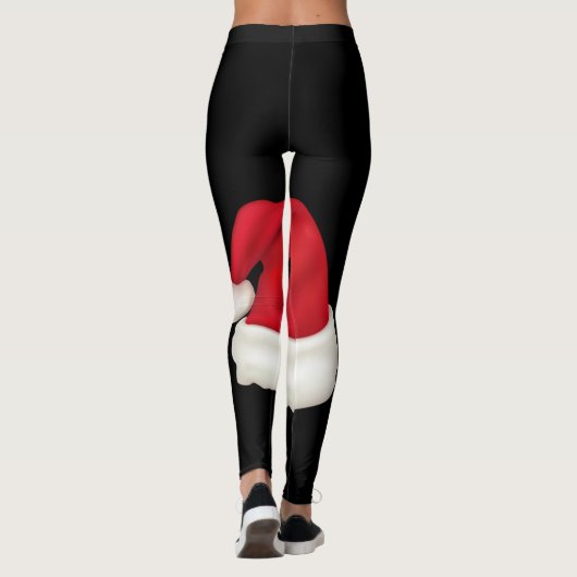 キュートサンタハットメリークリスマスタイポグラフィブラック レギンス (裏面)