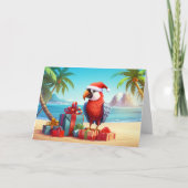 キュートサンタパロットトロピカルビーチクリスマス シーズンカード (正面)