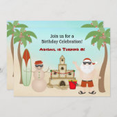 キュートサンタビーチクリスマスホリデー誕生日 招待状 (正面/裏面)