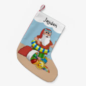 キュートサンタビーチトロピカル スモールクリスマスストッキング (正面 (吊り時))