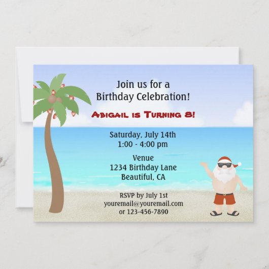 キュートサンタビーチホリデー誕生日招待状 招待状 (裏面)