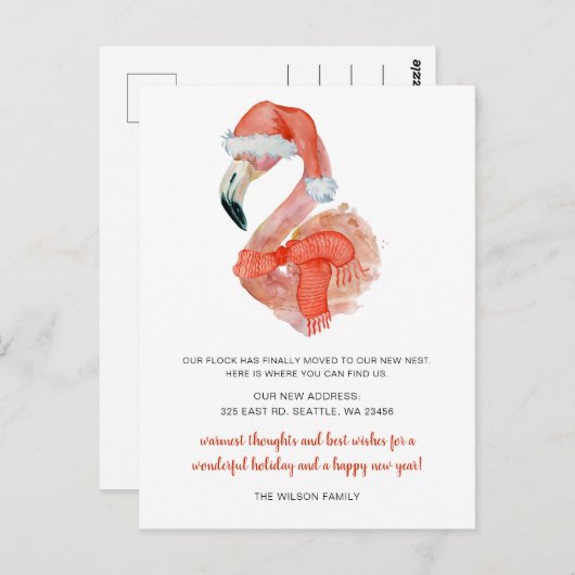 キュートサンタフラミンゴ引っ越しましたホリデームービング ポストカード (正面/裏面)
