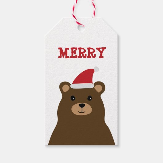キュートサンタベアーメリークリスマスラベルホリデー ギフトタグ (正面)