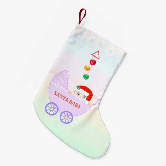 キュートサンタベビーオンパステルカラー スモールクリスマスストッキング (正面 (吊り時))