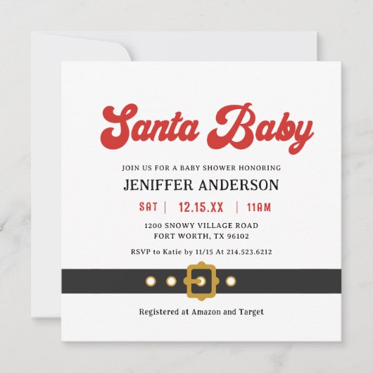 キュートサンタベビーホリデーベビーシャワースクエア 招待状 (正面)