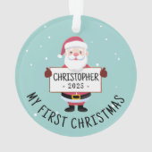 キュートサンタミー初めてのクリスマス名前をカスタムする オーナメント (裏面)