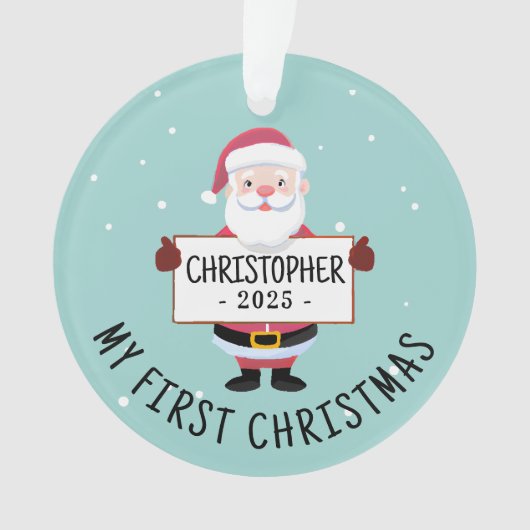キュートサンタミー初めてのクリスマス名前をカスタムする オーナメント (正面)