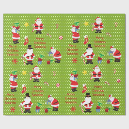 キュートサンタメリーパーソナライズされたクリスマスカスタム ラッピングペーパー (フラット)