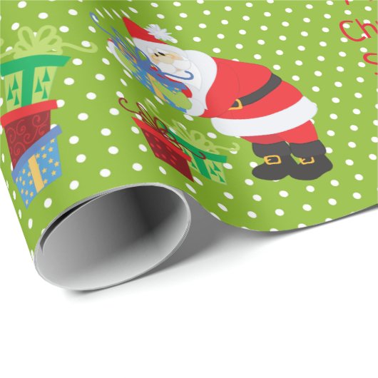 キュートサンタメリーパーソナライズされたクリスマスカスタム ラッピングペーパー (ロールコーナー)