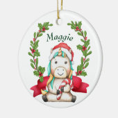 キュートサンタユニコーンホリーリースキッズ セラミックオーナメント (左)