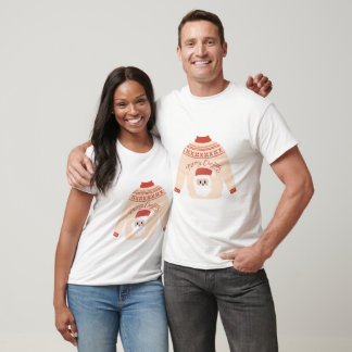 キュートサンタユニセックスホワイトクリスマスジャンパーTシャツ Tシャツ
