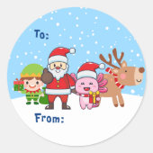 キュートサンタ小妖精や小人トナカイAxolotlクリスマスギフト ラウンドシール (正面)