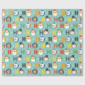 キュートサンタ雪だるまホーホホータイポグラフィクリスマス ラッピングペーパー (フラット)