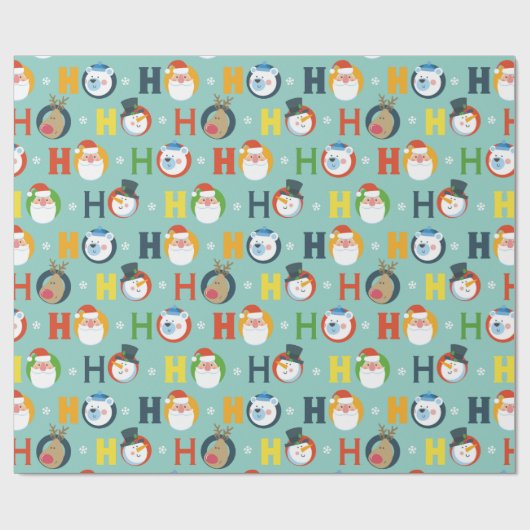 キュートサンタ雪だるまホーホホータイポグラフィクリスマス ラッピングペーパー (フラット)