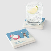 キュートサンタ&トナカイカスタム文字石コースター ストーンコースター (横)