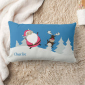 キュートサンタ&トナカイ名前をカスタムする装飾用クッション ランバークッション (ブランケット)