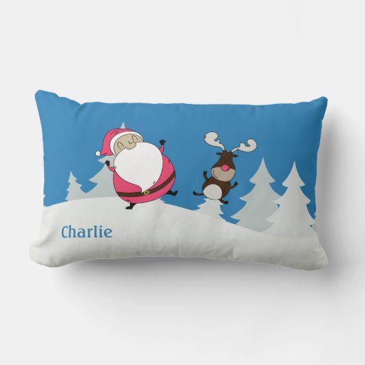 キュートサンタ&トナカイ名前をカスタムする装飾用クッション ランバークッション (正面)