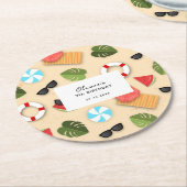 キュートサンディビーチサマーおもしろい誕生会 ラウンドペーパーコースター (アングル)