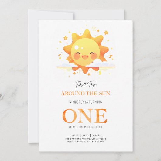 キュートサンファーストのまわりにトリップザサンファースト誕生日 招待状 (正面)